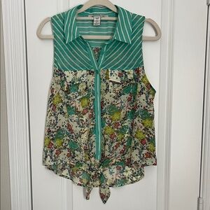 American Rag Teal and Floral Sleeveless Blouse
